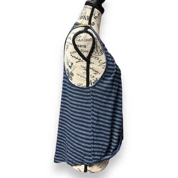 Free People Blue Embroidered Faux Wrap Frida Tank Top Striped Boho Fairy X Small - Picture 5 of 11